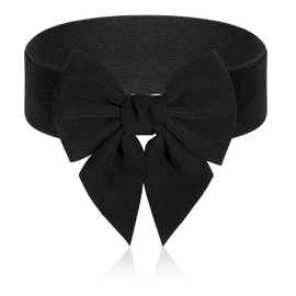 Tweruna Bow Belts for Women, Black Bow Belt Women, Vintage Bowknot Wide Elastic Stretchy Waist Belt for Dress, Wedding, 2.4 Inch Wide