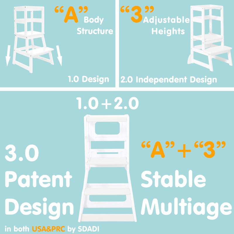 SDADI Mother's Helper Adjustable Height Plastic Kitchen Step Stool for