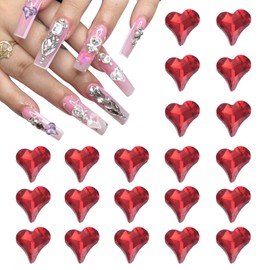 sourcing map 20 Pcs 3D Heart Nail Charm Crystals Nail Gems 8x9mm Crooked Heart-Shape Art Rhinestone Charm for Valentine's Day DIY Decoration, Red