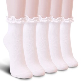 Youneedthat Women's Double Ruffle Frilly Ankle, Crew Socks - Made in Korea Lettuce Trim Big Girls (Pack of 3/5) - WHITE