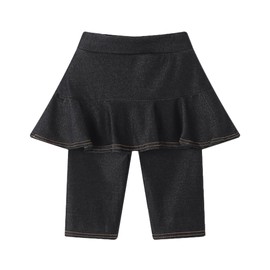 Coralup Girls' Knee Length Shorts with Skirt Imitation Denim Capri Leggings,Black,6-7Y