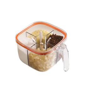 Clear Seasoning Box,4 Compartments Sealed Seasoning Box With Lid,Seasoning Box with Cover and Serving Spoons,Kitchen Condiment Jars,Plastic Seasoning Box Container Set to Storage Salt Pepper Powder