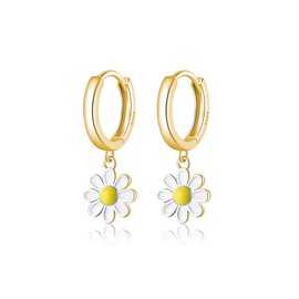 SLUYNZ 925 Sterling Silver Daisy Flower Hoop Earrings for Women Teenagers Small Daisy Hoop Earrings Huggie Drops, Sterling Silver