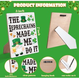 St Patricks Day Wooden Table Sign, The Leprechauns Made Me Do It, 5 x 7 Inch Irish Home Wall Decor, Shamrock Sign, St Patricks Day Decor for Home Office Bedroom - DF05