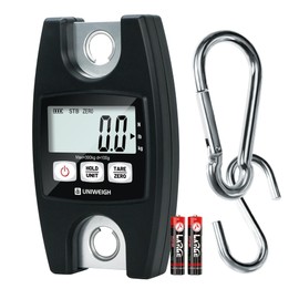 UNIWEIGH Digital Hanging Scale 660lb/300kg,Handheld Mini Industrial Crane Scales with Hooks,Luggage Scales with LCD/Hold/Tare Functions for Weighing,Farm Hunting,Fishing Outdoor,Suitcases(Black)