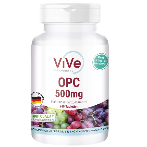 Grape Seed Extract OPC - Premium OPC 500 mg with Vitamin C - 240 Capsules - High Dose - Vegan | Quality from Germany ViVe Supplements