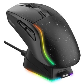 DAREU-mouse inalámbrico A950 para juegos,base de carga RGB,sensor de alta precisión,botones laterales programables y batería de 120 horas de duración,hasta 12 K DPI,para PC Gaming Tablet Mac(A950-BK)