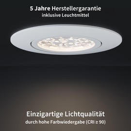 Scandinavian home Set of 3 LED Spotlights, 230 V, Dimmable, WarmDim, 5.8 W, Warm White, Swivelling, 68 mm - 75 mm, Bathroom IP44, CRI 90, 500 lm, 3000 K, Matte White, LED Recessed Ceiling Light, Flat