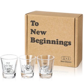 Roshtia 3 Pcs Highland Cow Shot Glass Set To New Beginnings Gifts 1.5oz Exquisite Glass Wine with Inspirational Gift Box for a New Housewarming, Promotion, or Graduation Party