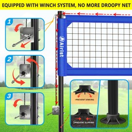 Airist Heavy Duty Volleyball Net Outdoor with Steel Anti-Sag System, Adjustable Aluminum Poles, Professional Volleyball Nets Set for Backyard and Beach, Ball and Carrying Bag (Blue)