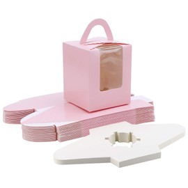 EUSOAR Individual Cupcake Boxes, 25pcs 3.6"x 3.6"x 4.3" Single Cupcake Carrier Containers, Muffin Cupcake Gift Boxes with Window Inserts Handle, for Wedding Birthday Party Treats Gift Packaging Boxes