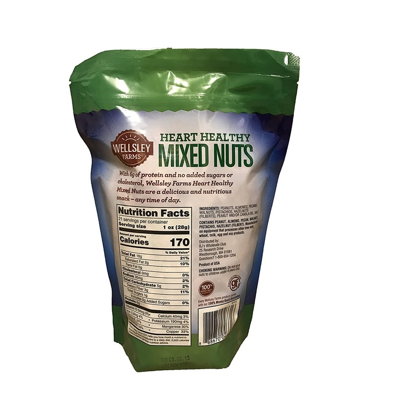 Wellsley Farms Heart Healthy Mixed Nuts, 21 Ounce (Pack of