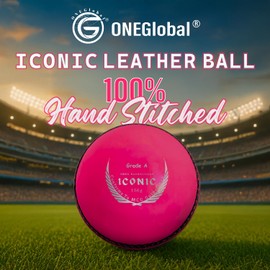 ONEGlobal Iconic Leather Cricket Ball - 100% Hand Stitched 5.5oz - 4 Piece Waterproof Construction - Matching Quality Hard Cricket Balls