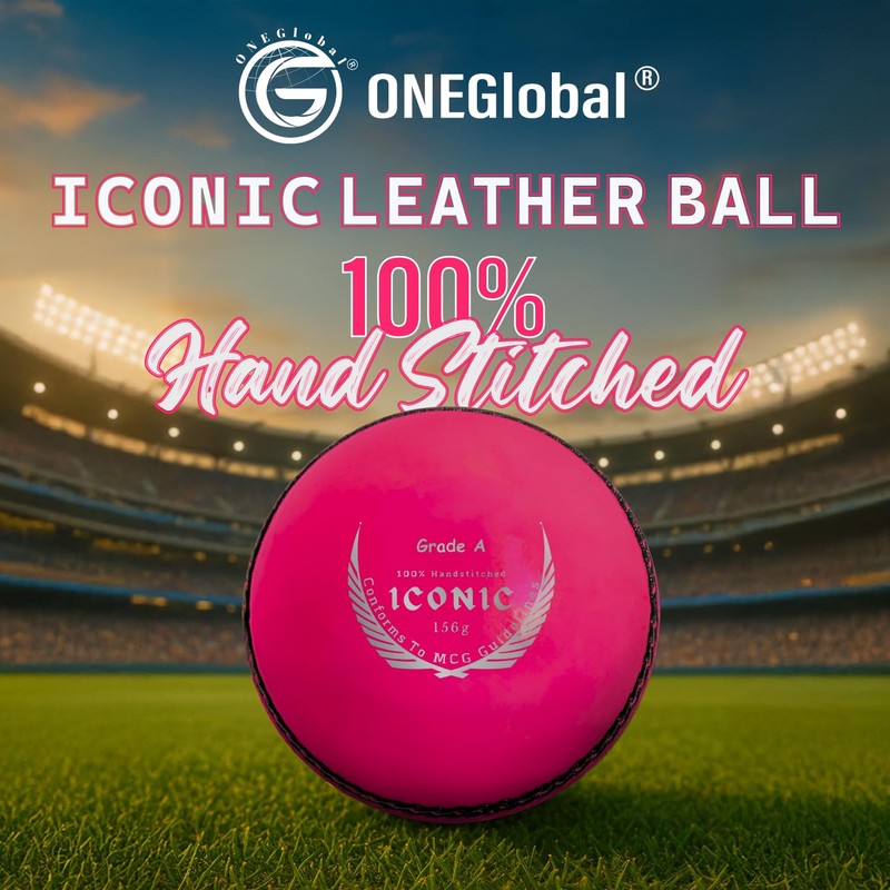 ONEGlobal Iconic Leather Cricket Ball - 100% Hand Stitched 5.5oz