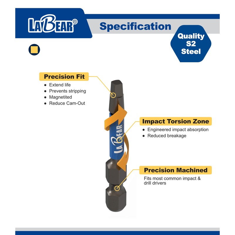 LaBear - 10piece Robertson square Impact high torque Screwdriver Bit