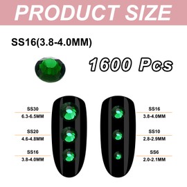 PATIKIL 1600Pcs SS16 Round Flatback Crystal 3.8-4.0-mm Glass Rhinestones Gems Diamonds for DIY Crafts Clothes Shoes Nail Art Decoration, Dark Green