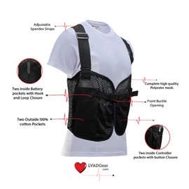 LVAD Mesh Vest, Concealed Pockets for Controller and Batteries – Ideal for HeartMate Devices, Large, Black