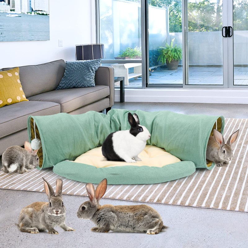BWOGUE Bunny Tunnel Bed, 2-in-1 Collapsible Tunnel Tubes Toys with