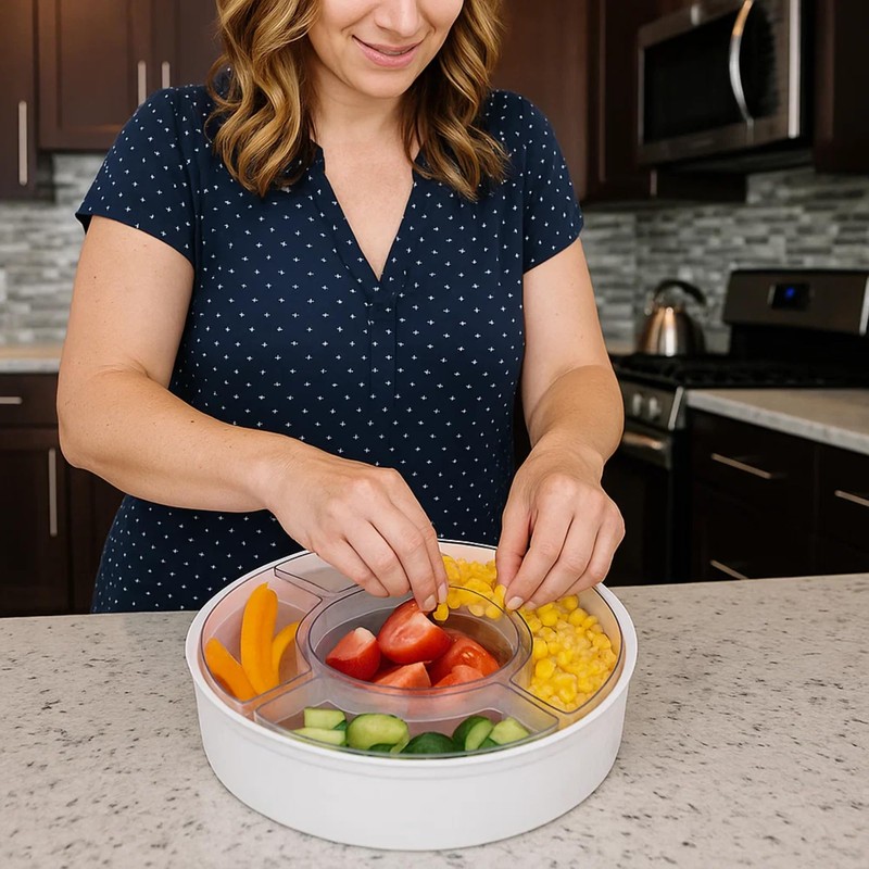 Lustroware Gourmet Palette Airtight 5-Compartment Round Serving Tray with Lid