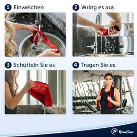 NirvanaShape ® Cooling Towel Ice Cold with Instant Cooling Effect | Cooling Towel Ultralight Odour Inhibiting | Ideal for Sports & Leisure | For Running, Strength Training, Yoga, Golf, Hiking & Camping, red, 60 x 30 cm