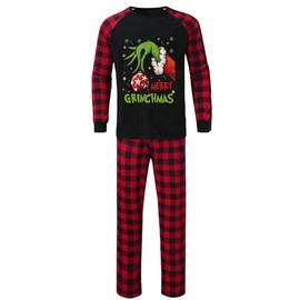 Adafunzo Matching Christmas Pyjamas Satin 2 Piece Lounge Set Sleepwear Family Christmas Pajamas Set for Adults (Large, Men, Black)