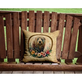 Caroline's Treasures DAC2161PW1414 Komondor and Flowers Fabric Decorative Pillow Machine Washable, Indoor Outdoor Decorative Pillow for Couch, Bed or Patio, 14Hx14W