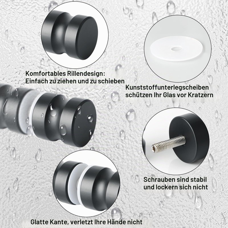 Mooche Solid SUS304 Stainless Steel Shower Glass Door Handle, 3