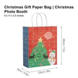 Pomei 20 PCS Christmas Gift Paper Bags- Christmas Photo Booth, Printed White Kraft paper with Paper Handles, 9"x11"x3.5", Paper Bags for Gifting, Christmas Parties, Retail, and Shopping.