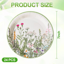 AimFun Wildflower Party Plates 7" Floral Paper Plates Spring Summer Botanical Green Leaves Herbs Vintage Garden Disposable Decorative Dessert Plates (24, Vintage Floral)