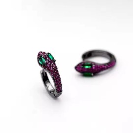 Zard Snake Huggie Hoop Earrings in Pink Cubic Zirconia Accent