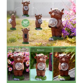 Acgarten Solar Highland Cow Outdoor Decor:Garden Statue Sculpture Lamp with Ball for Yard Lawn Balcony Patio Porch- Birthday Gifts for Mom Women Grandma(Brown)