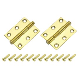 sourcing map 2 Pcs Folding Butt Hinges, 2 Inch Brass Small Door Hinges Butt Cabinet Hinges Flat Head Folding Craft Hinges with Screws for Door Wooden Boxes Windows Dressers, Gold Tone