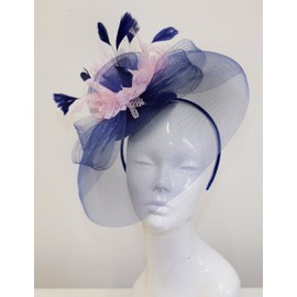 Navy and Baby Pink Headband Fascinator Hat Veil Net Hair Clip Ascot Derby Races Wedding