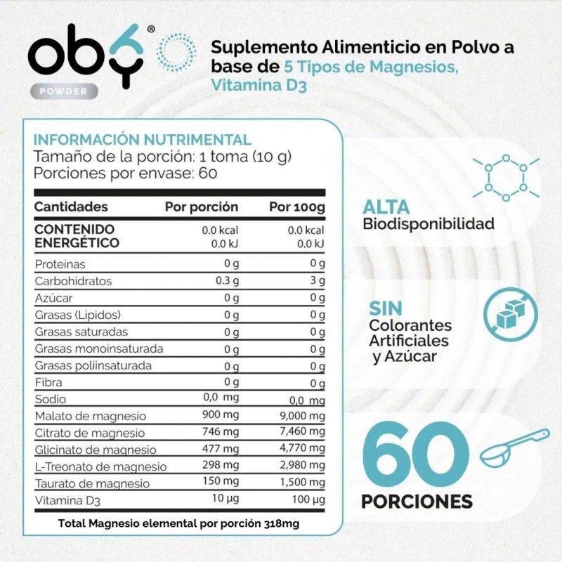 Oby Multi Magnesio Complex con 5 Magnesios Citrato de Magnesio,