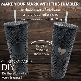 Nadia's Little Treasures Jewelled Plastic Tumbler Cup - Plastic Double Walled Cold Cup for iced Coffee, Water, Slush or Smoothies, Your Home Cinema Cup Gloss Black