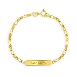925 Sterling Silver Tag Identification Classic Unisex Engravable Kids ID Bracelet 5.5"- Yellow Gold Flashed Figaro Link Chain Bracelet- Shiny & Dainty Jewelry For Toddlers Daily Accessory