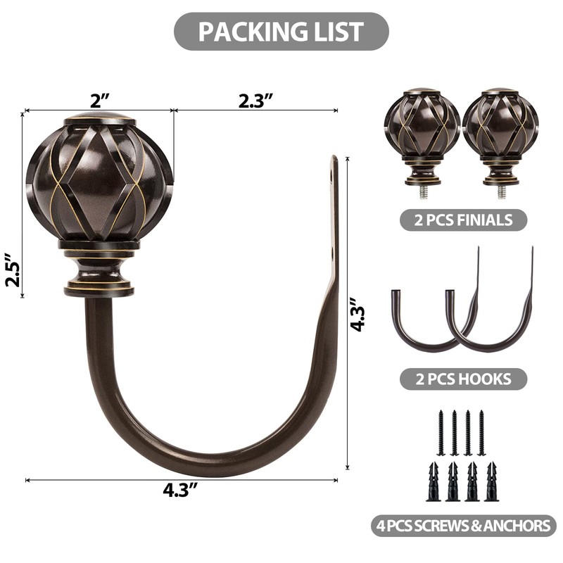 KAMANINA Decorative Curtain Drapery Holdbacks, Curtain Tiebacks Hooks with Screws