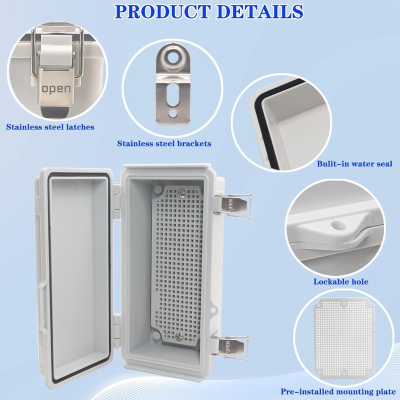 YETLEBOX Waterproof Electrical Box, IP67 Junction Box Stainless Steel Latch