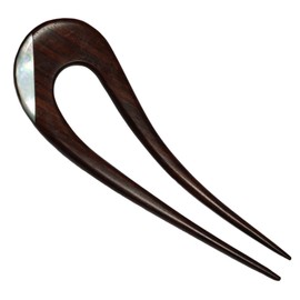 ISLAND PIERCINGS HN279 Handmade Wooden Hair Pin with Mother of Pearl, Wood Pearl, without stone