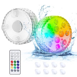 Submersible LED Lights, Underwater Pool Light 16 RGB Color Changing, IP68 Waterproof with RF Remote, Magnetic/Suction Cups/Battery Operated Shower Light for Spa/Hot Tub/Bathtub/Pond