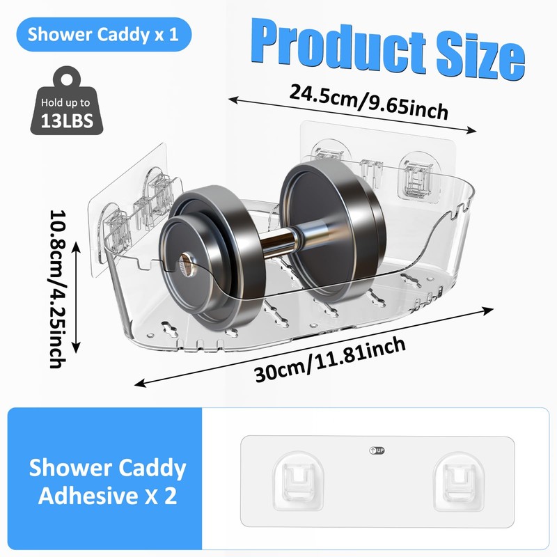 EEKEDO Acrylic Corner Shower Caddy, Strong Adhesive Shower Organizer Clear