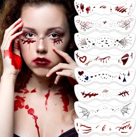 Konsait Halloween Freckles Face Tattoos for Women Girls – 15 Sheet Spider Blood Stitches Scar Makeup Tattoo for Halloween Party, Cosplay, Costume & Festival Style