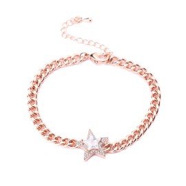 Ouran Charming Crystal Star Link Bracelet for Women, Rose Gold and Silver Plated Copper Chain Wrist Bracelet with Cubic Zirconia Best Gift for Friends