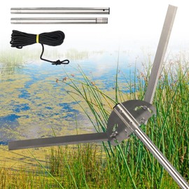Lake Weed Cutter, Heavy Duty Large Aquatic Pond Plant Cutting Tool with Adjustable Cutting Angles,33 Foot Throw Rope,Pond Rake Weed Puller Killer for Cattail,Reed,Lilly,Chara Algae Removal Garden Tool