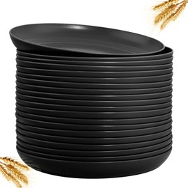 LIYH 20 PCS Wheat Straw Plates - 9 Inch Unbreakable Dinner Plates - Dishwasher & Microwave Safe Plastic Plates Reusable, Camping Plates Outdoor (Black)