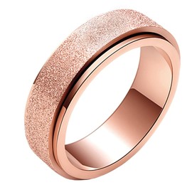 PAURO Women's Stainless Steel Rose Gold Plated Sandblast Finish Lucky Spinner Worry Ring Band 6MM Size 6