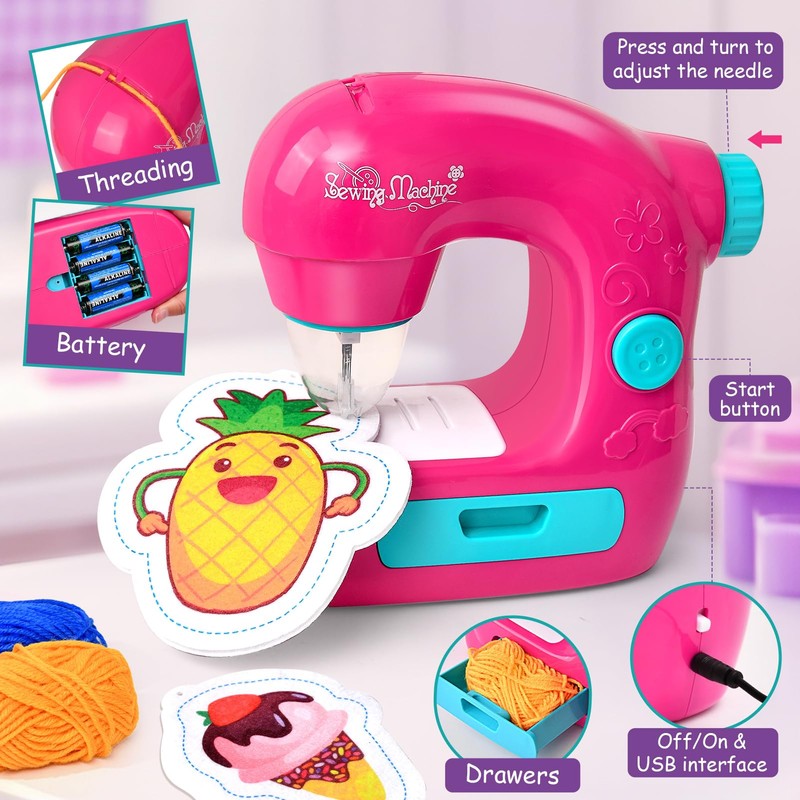 vamei Mini Sewing Machine Toy for Girls, Electric Sewing Machine