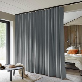 MaKefeile Room Divider Curtains Total Blackout Privacy Curtain Panel Room Thermal Insulated Noise Reduction Curtains for Bedroom Window Living Room Ceiling Track Curtain W 12.5 ft × H 7 ft Dark-Grey