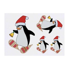 4 x 'Penguin Santa' Temporary Tattoos - Water Resistant, Skin-Safe, Non-Toxic Transfers, Mixed Sizes (TO00078152)