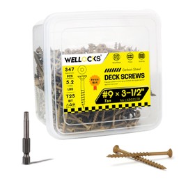 WELLOCKS Deck Screws #9×3-1/2" Tan Color 5.2LBS Box Approx 347 PCS Torx Drive T25 Bit Included Above 1000 Hour Salt Spray Coating Wood Screws Excellent Rust Resistant for Outdoor Wood Fence(LXB9312B)